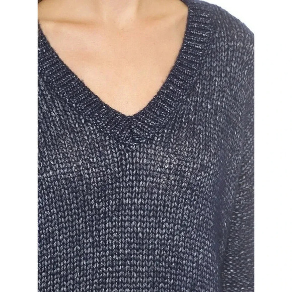 Vince Metallic Textured V-Neck Sweater Navy Size S - Picture 4 of 7